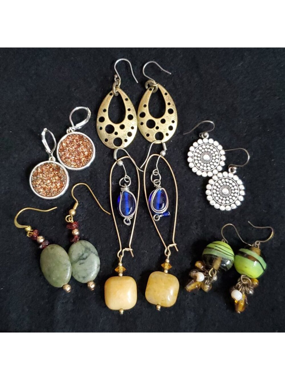 Dangle Earring Lot Of 7 Pair Pierced Glass Stone Metal Joan Rivers Sm Med
